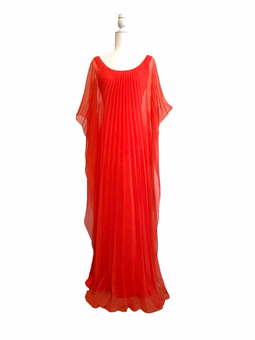 Vintage  | Bright Orange Red Pleated Chiffon Goddess Dress